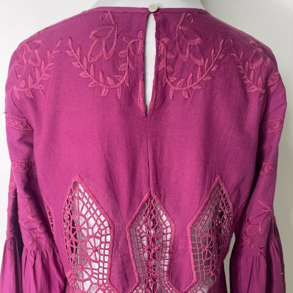 NWT Anthropologie by Chloe Oliver Women's Purple Bell-Sleeve Lace Blouse Size XS - Picture 11 of 12